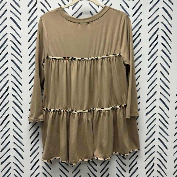 Entro Tan Loose Top With Leopard Print Banding & 3/4 Sleeves - S - Picture 4 of 4